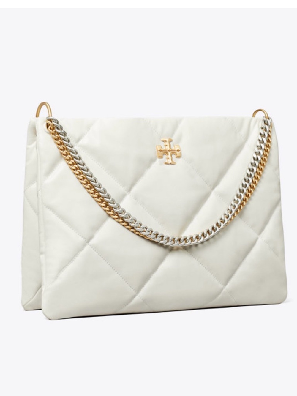 Tory Burch Small Kira Diamond Quilted Leather Shoulder Crossbody Bag in Blanc
